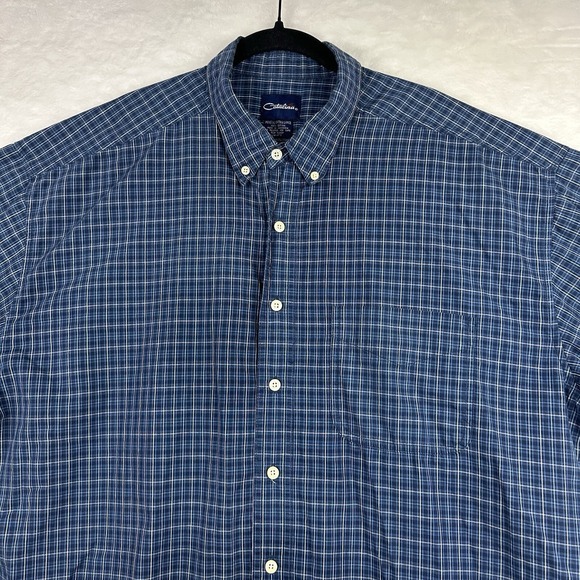 Catalina Shirt Men XL Short Sleeve‎ Navy Blue Button Down Plaid Retro Preppy - Picture 2 of 11